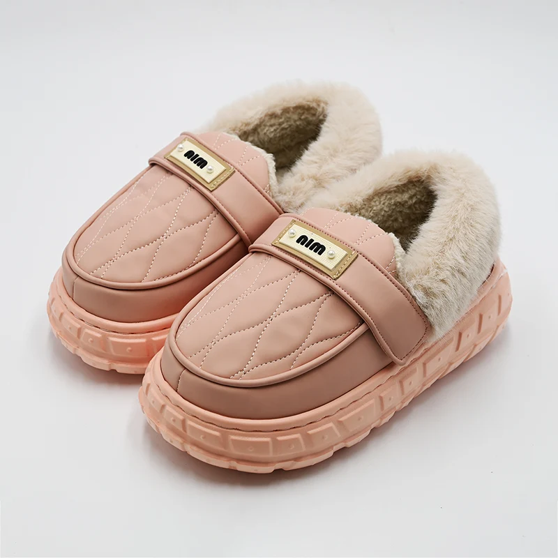 Leather Bandage Cotton Slippers