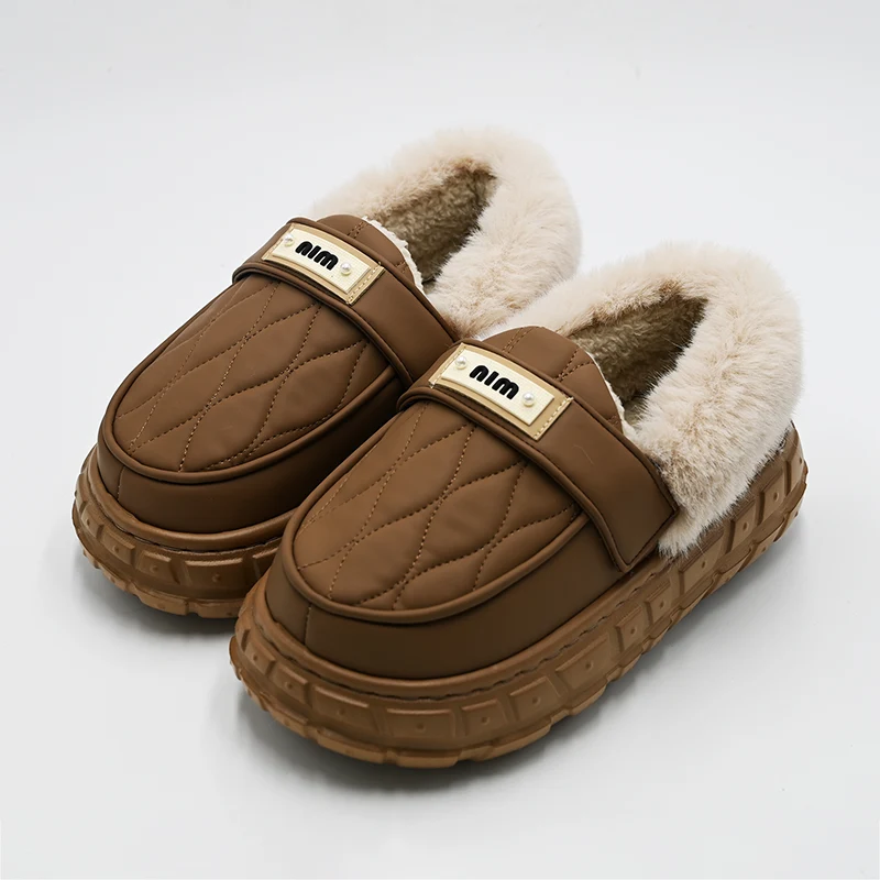 Leather Bandage Cotton Slippers